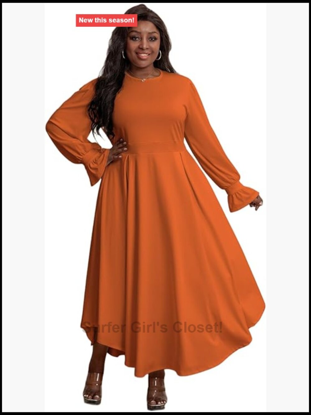 Plus Size Long Bishop Balloon Sleeve Maxi Dress with Ruffle Cuffs